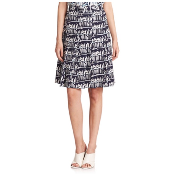 TORY BURCH Geometric Print Poplin Pleat Stretch Women’s Skirt, Tory Navy, Size 8 - Picture 5 of 7